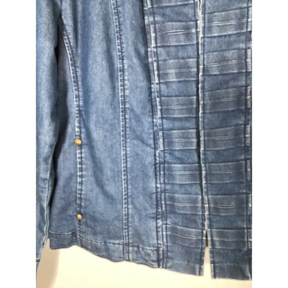 LIVE A LITTLE Denim Pleated Blazer Jacket Business Casual - Picture 2 of 5